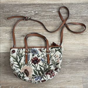 Mini tapestry floral ladybug crossbody faux leather hand bag fairy cottagecore